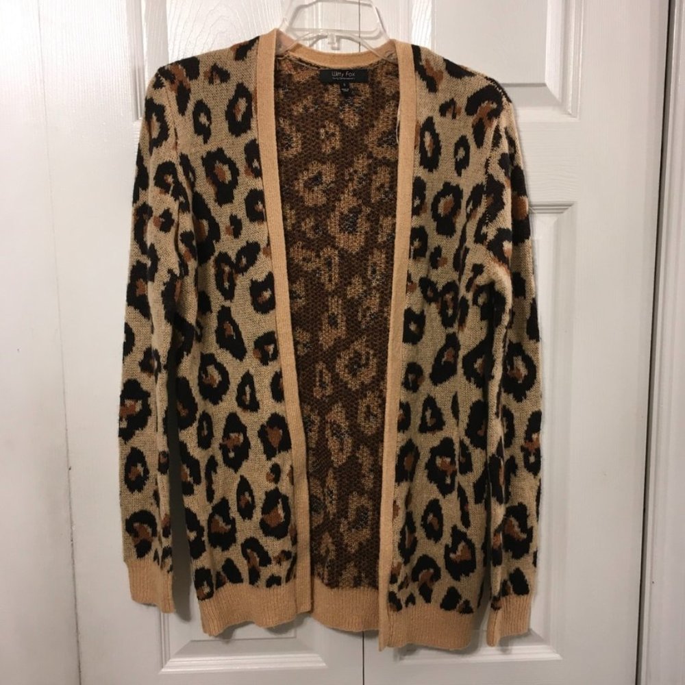 Witty Fox Leopard Print Open Front Cardigan Sz Small